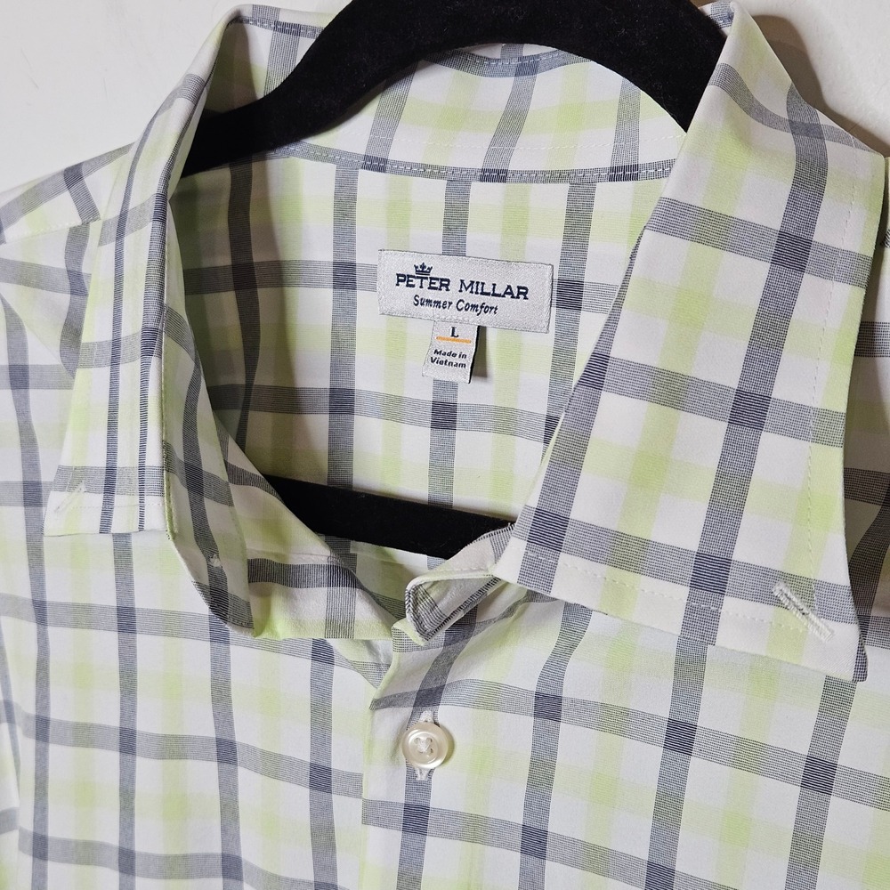 Peter Millar Summer Comfort Mens L Plaid Longsleeve Button Down Shirt‎ Office